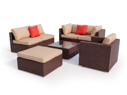Saldosystocks Conjunto de Sofás Karl para Exterior em Rattan Pe 7 Pçs, 256 Cm, Castanho