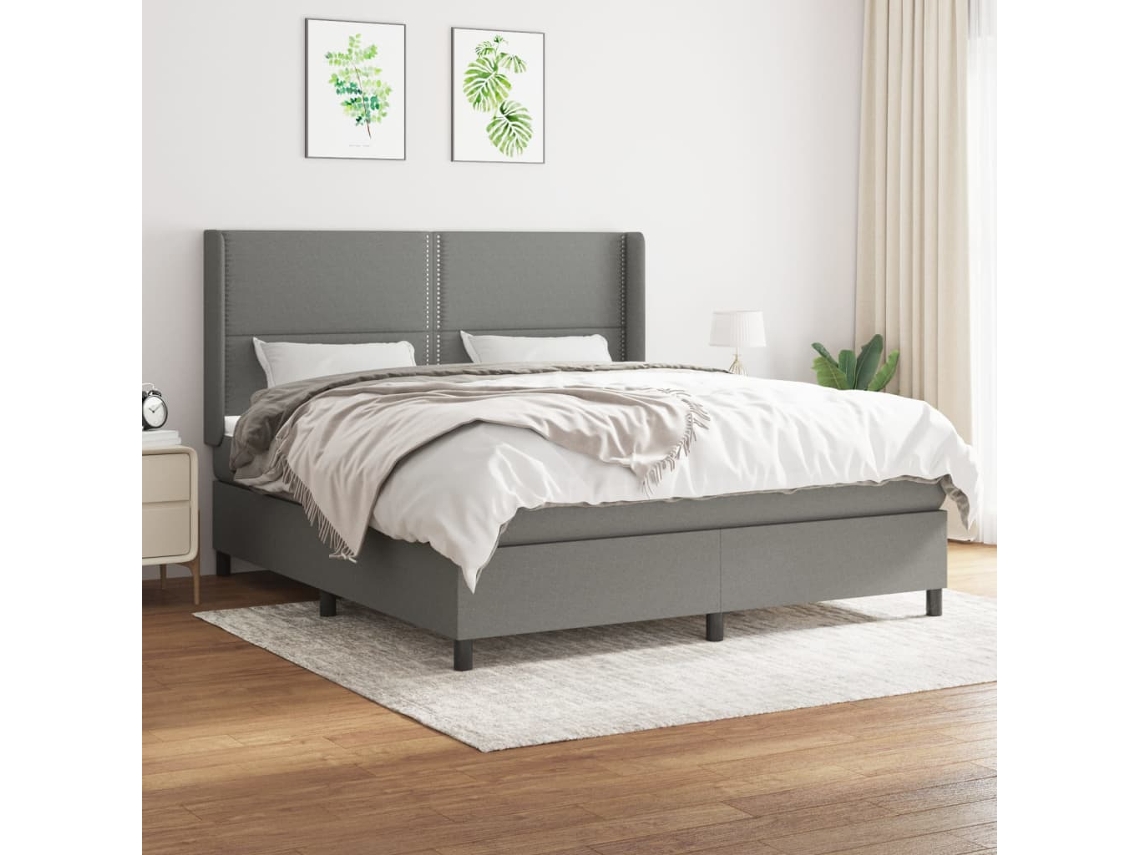 Cama Com Molas/colchão 180x200 Cm Tecido Cinzento-escuro