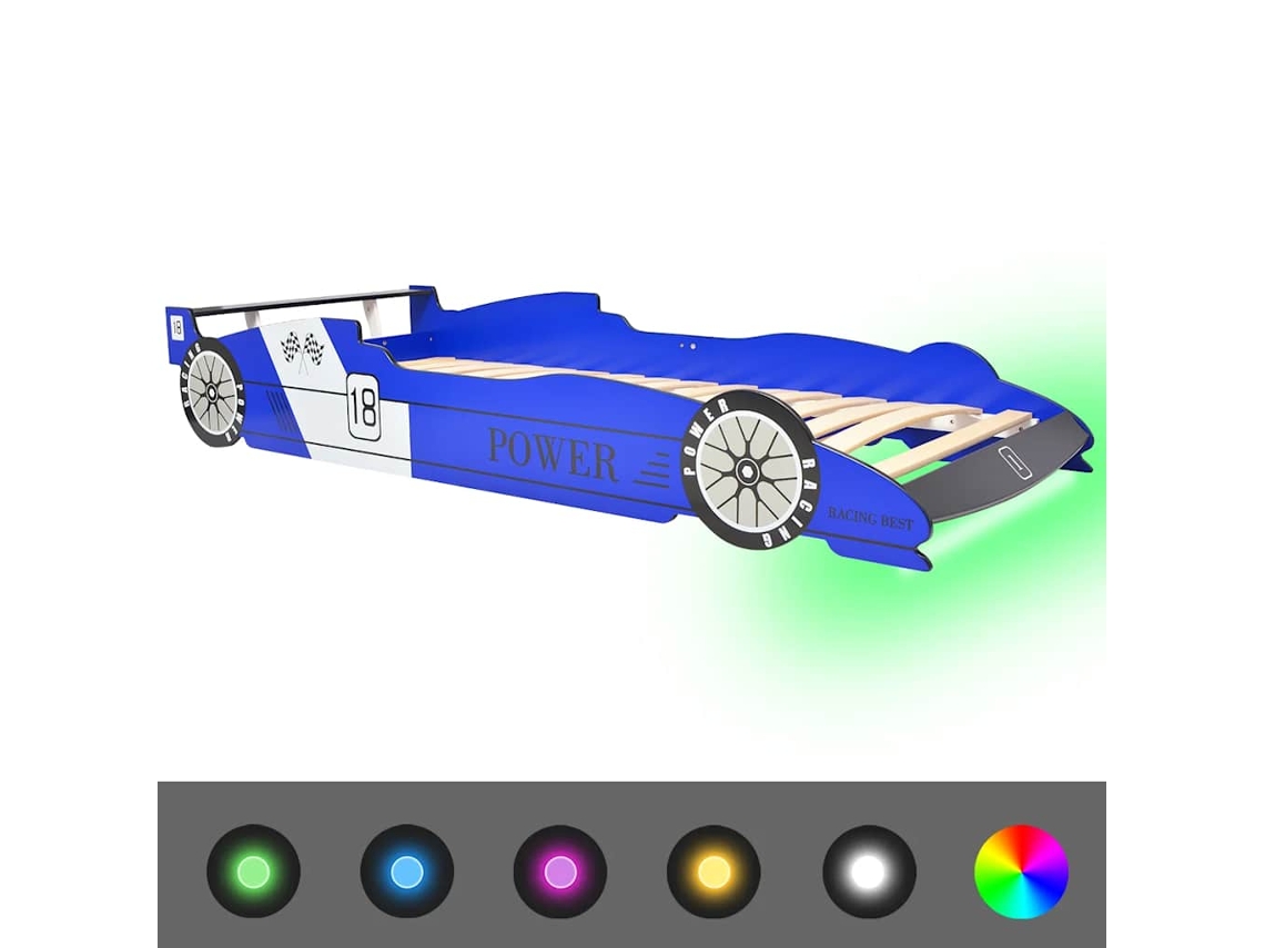 Cama Carro de Corrida Led Crianças 90x200cm Azul MAISON EXCLUSIVE