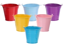 Conjunto De 6 Mini Baldes De Ferro Coloridos De 225 Ml Com Alça.