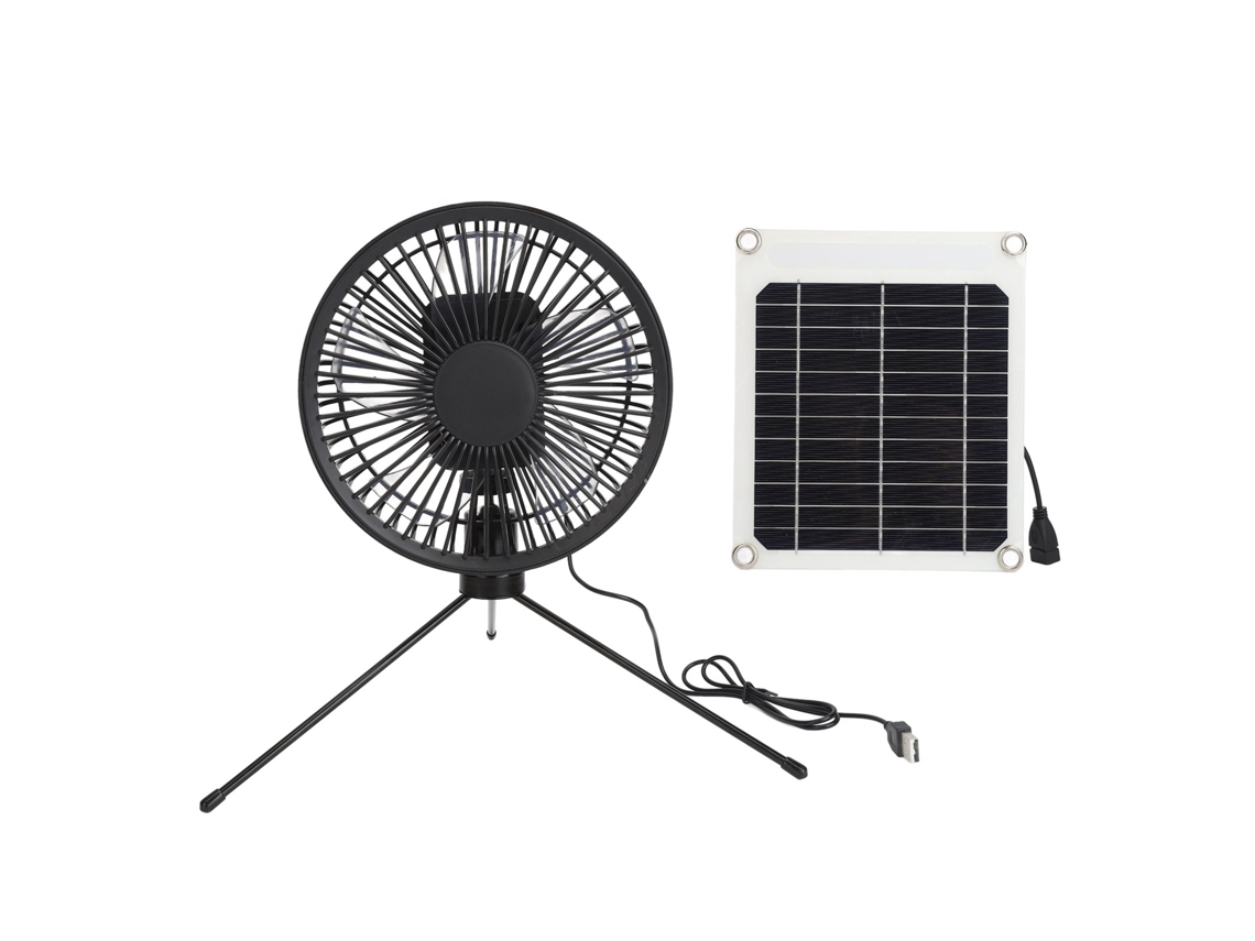 Ventilador de campismo Ao Ar Livre (com energia solar e estojo de transporte, design triplo portátil)