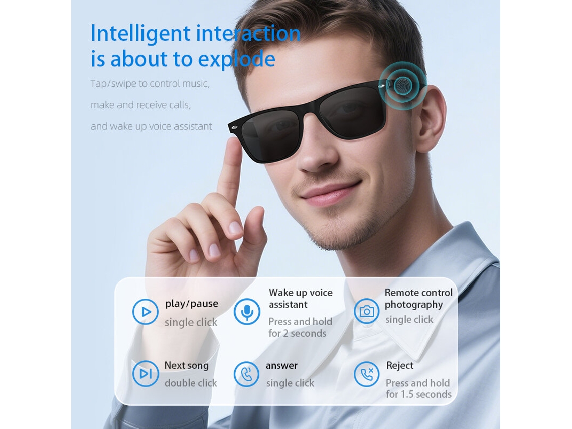 Óculos Inteligente Bluetooth Senbono A01,branco E Anti Luz Azul,com Bluetooth 5.3,tradução De Mais De 100 Idiomas,com Ai E Ruído Mdug