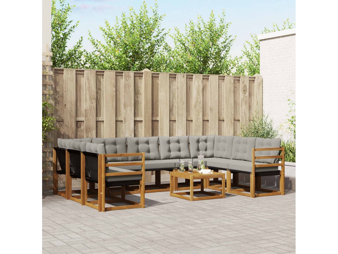 Vidaxl Conjunto De Sofás Para Exterior 10 Pcs Cinza Natural E Claro