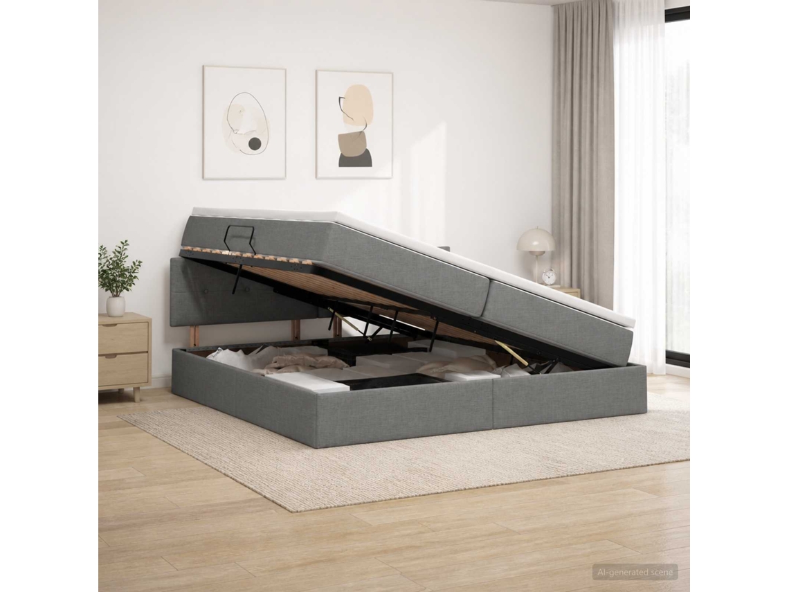 Vidaxl Cama Com Arrumação E Colchão Cinzento-escuro 200 X 200 Cm