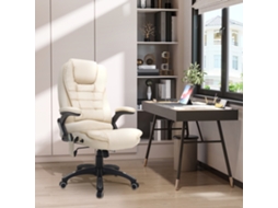 Office Chair With Massage Function, Heat Function, Height Adjustable, Tilt Function, Massage Office Chair, Cream White + Black