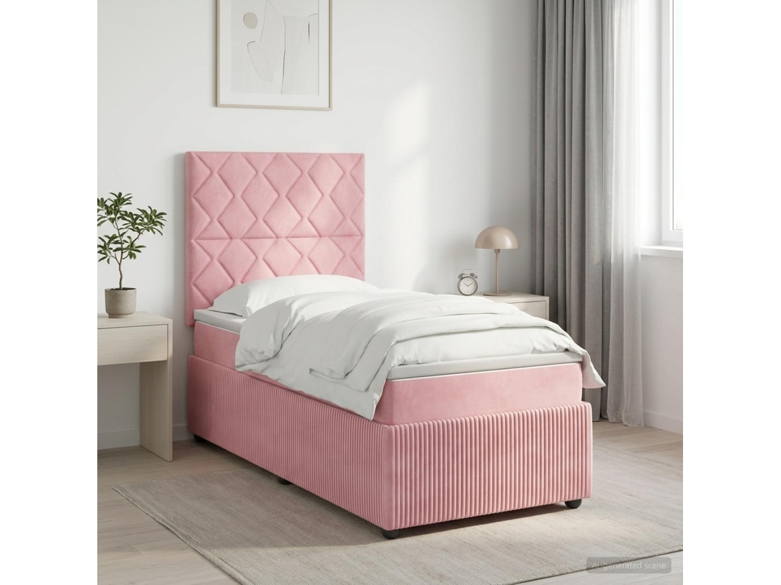 Vidaxl Cama Box Com Led E Colchão Rosa 90 X 190 Cm Veludo