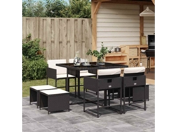 Vidaxl 9 Pcs Conjunto De Jantar P/ Jardim C/ Almofadões Vime Pe Preto