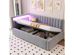 Sofá Cama VSOGA, 90x200 cm, Iluminação Led, Arrumação Hidráulica, Veludo, Cinzento Claro