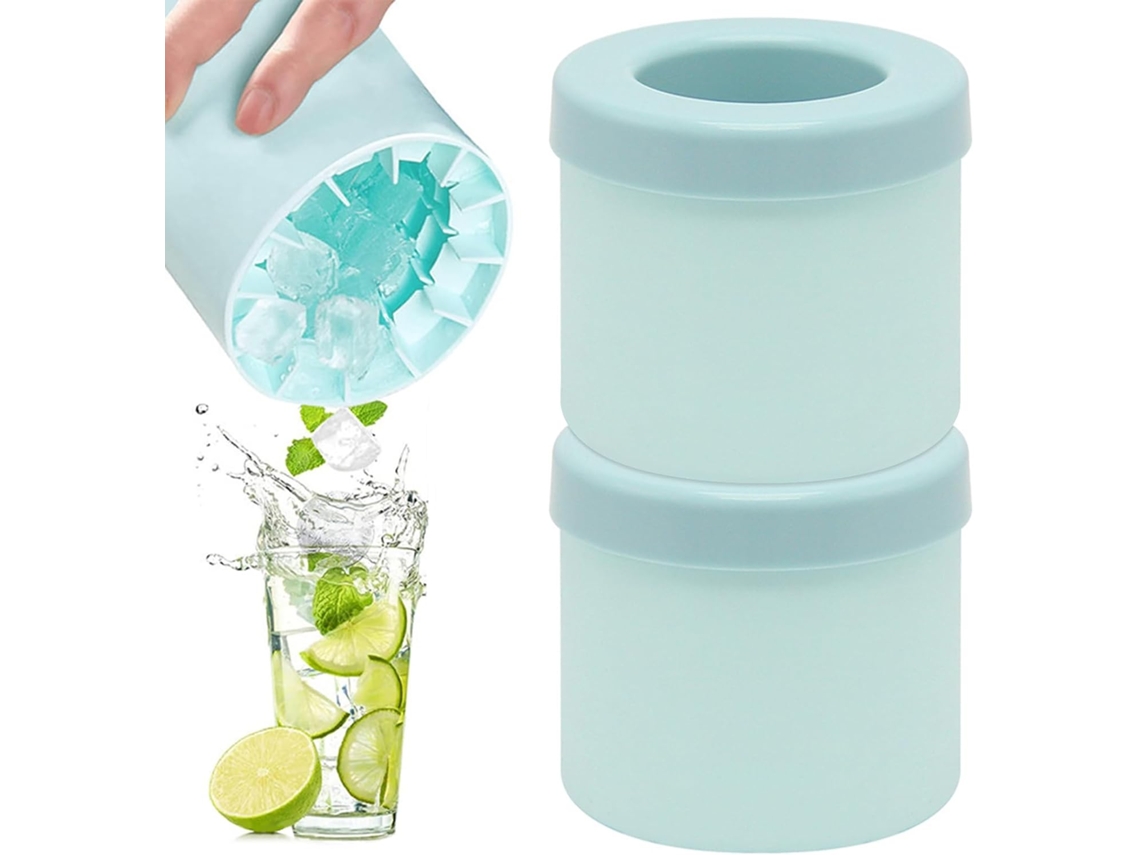 Balde De Gelo Silicone, Formas Para Cubos, 2 Peças, Forma De Gelo Com Tampa, Formas Cilíndricas Para Gelo, Caixa Para Armazenamento De Gelo(azul)