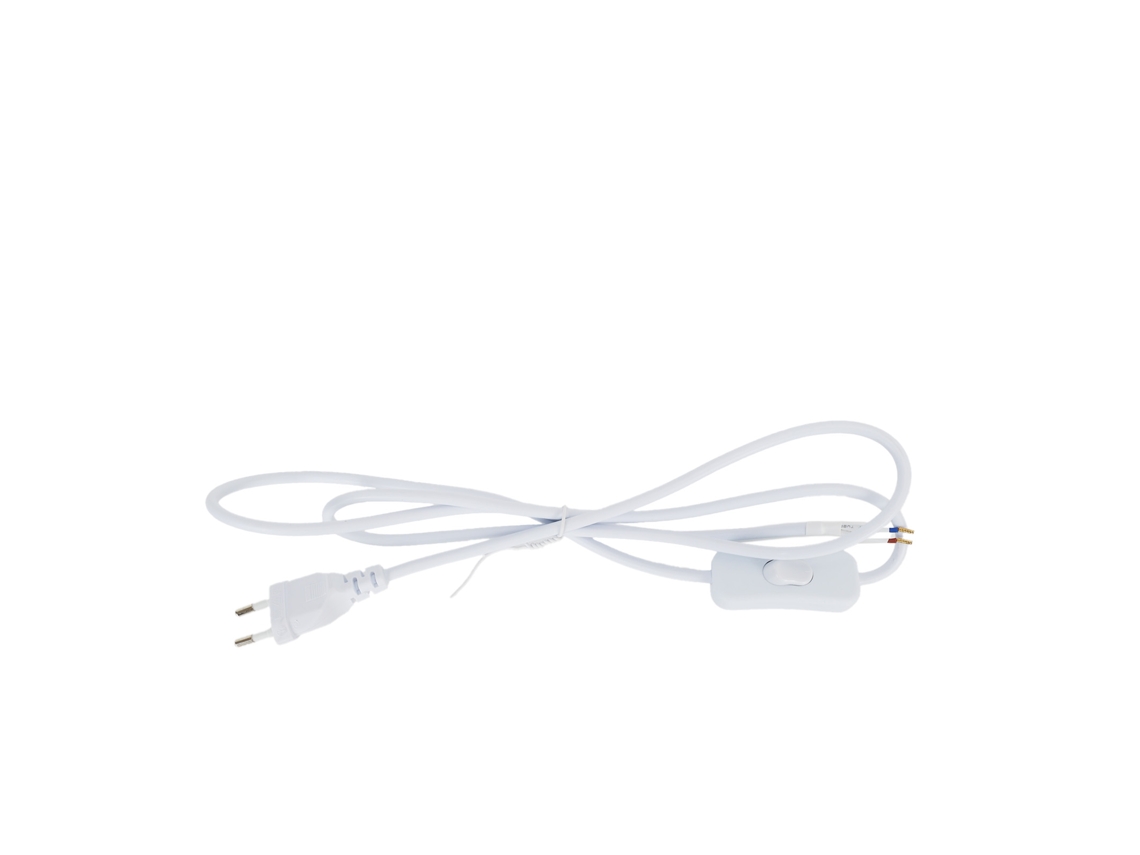 Cabo De Alimentação Com Interruptor, Enchufe Europeu 130 Cm, 220v, Branco, Adequado Para Enchufes, Fontes E Portalâmpadas Alpinaluz