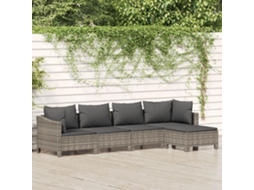 Conjunto 5 Peças Lounge De Jardim C/ Almofadões Vime Pe Cinzento Dkd Home Decor