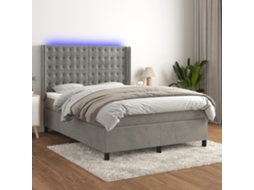 Vidaxl Cama Box Spring C/ Colchão/led 140x190 Cm Veludo Cinzento