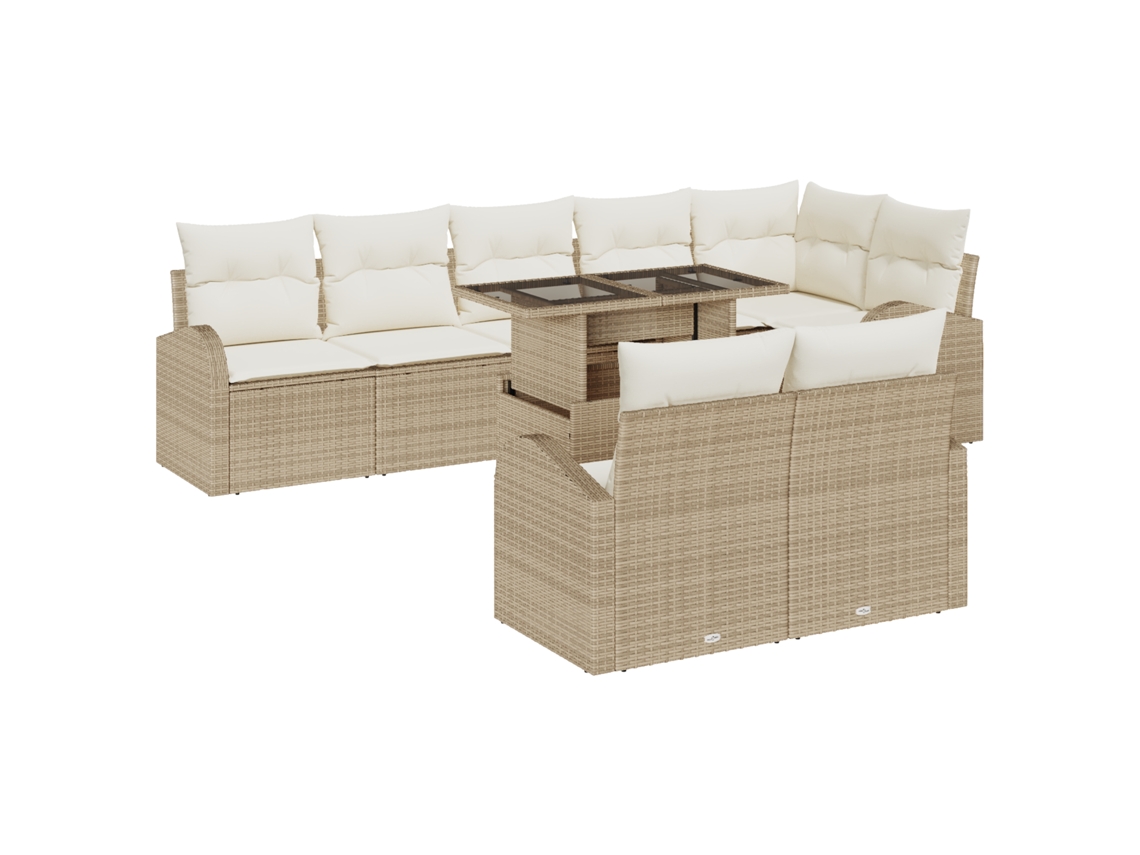 Conjunto 9 Sofá Jardim Vidaxl Com Almofadas Bege Rattan Poli  Bege Vime