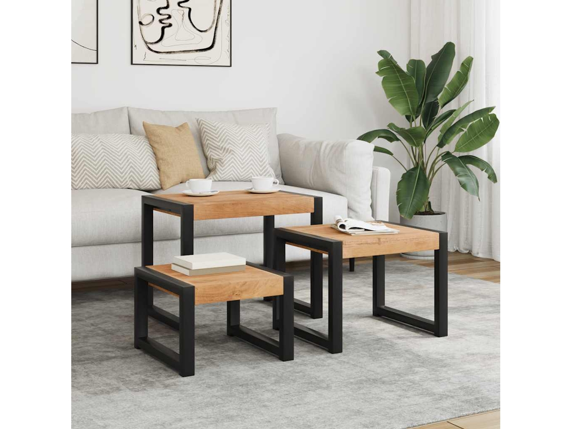 Vidaxl Mesas De Encastrar 3 Pcs Madeira Maciça