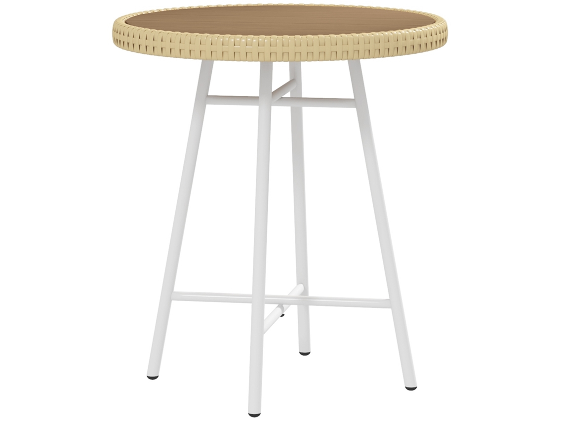 Mesa Auxiliar de Vime Aço Galvanizado e Pe Cor Natural Wood Finish 50x50x55 cm Outsunny