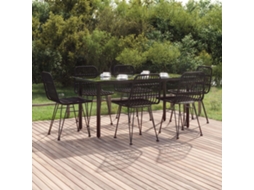 7 Pcs Conjunto De Jantar Para Jardim Vime Pe Preto Dkd Home Decor