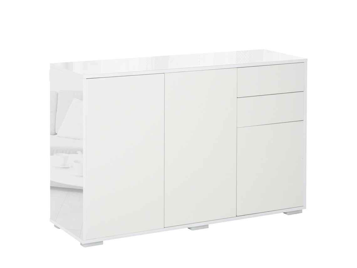 Aparador de Sala com 3 Portas, 2 Gavetas e Prateleira Interior Ajustável 117x36x74cm Branco BTFORUS