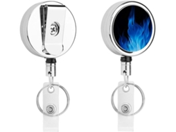 Porta Crachá Retrátil Em Metal Com Chama Azul, Clipe Portátil Em Nylon, Cabo De Aço Inoxidável, Chaveiro Cartão De