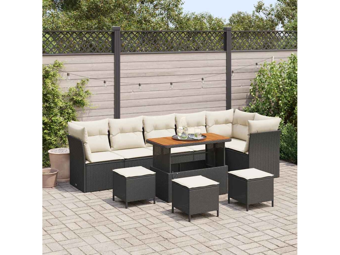 Vidaxl Conjunto De Sofá De Jardim 10 Unid. Preto Vime Pe