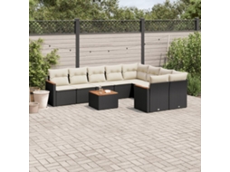 Vidaxl 10 Pcs Conjunto Sofás De Jardim C/ Almofadões Vime Pe Preto