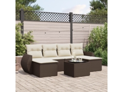 Vidaxl 7 Pcs Conjunto de Sofás Jardim C/ Almofadões Vime Pe Castanho
