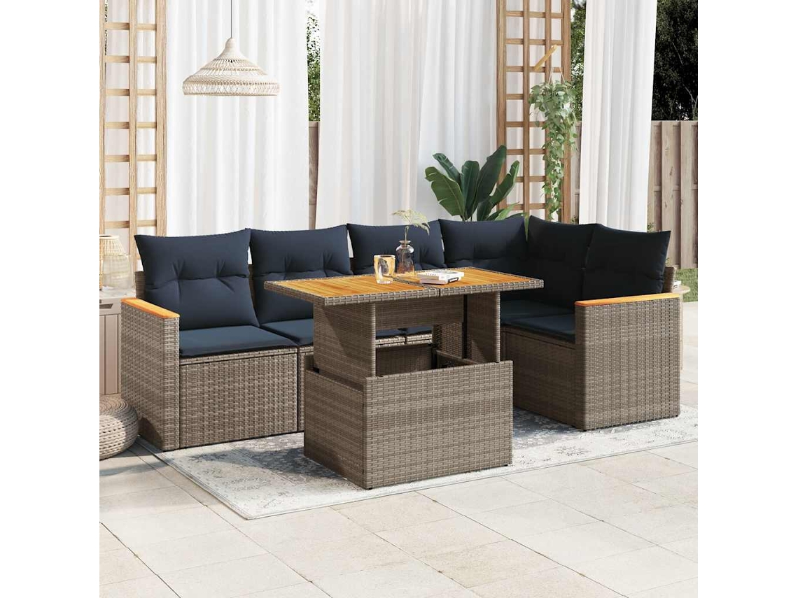 Vidaxl 6 Pcs Conjunto Sofás De Jardim Com Almofadões Vime Cinzento