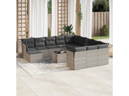 Vidaxl 13 Pcs Conj. Sofás Jardim C/ Almofadões Vime Pe Cinzento-claro