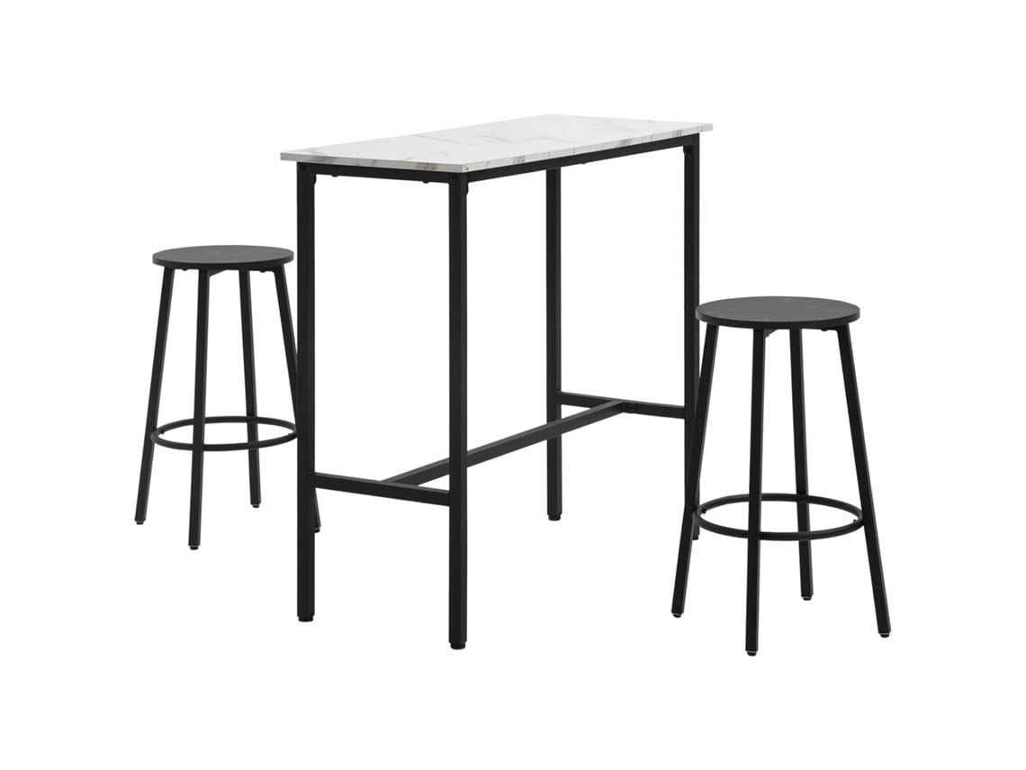Mesa Alta com 2 Bancos Mdf, Melamina de Madeira e Aço Cor Branco e Preto 100x40x90 cm Homcom