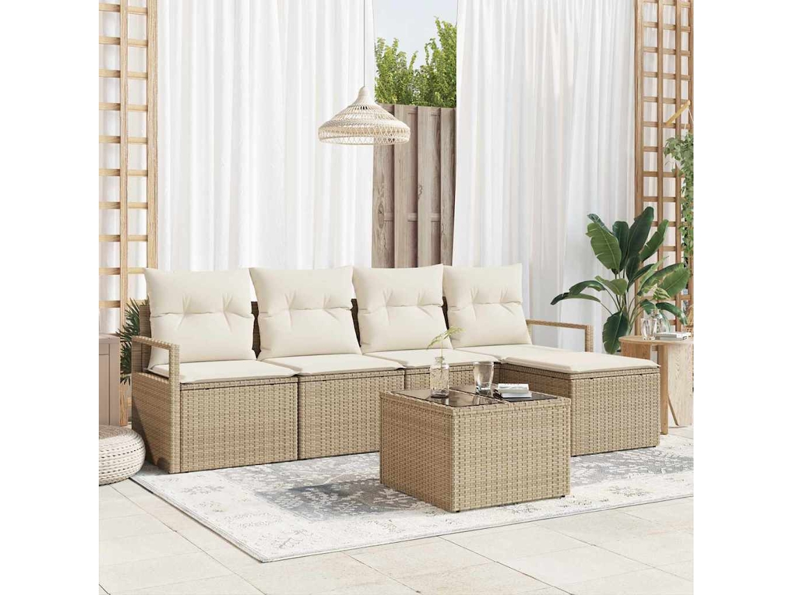 Vidaxl Conjunto De Sofás 6 Unid. Bege E Creme Vime Pe