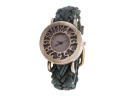 Relógio de pulso vintage de quartzo com mostrador vazado e pulseira de PU trançada para homens e mulheres (verde)