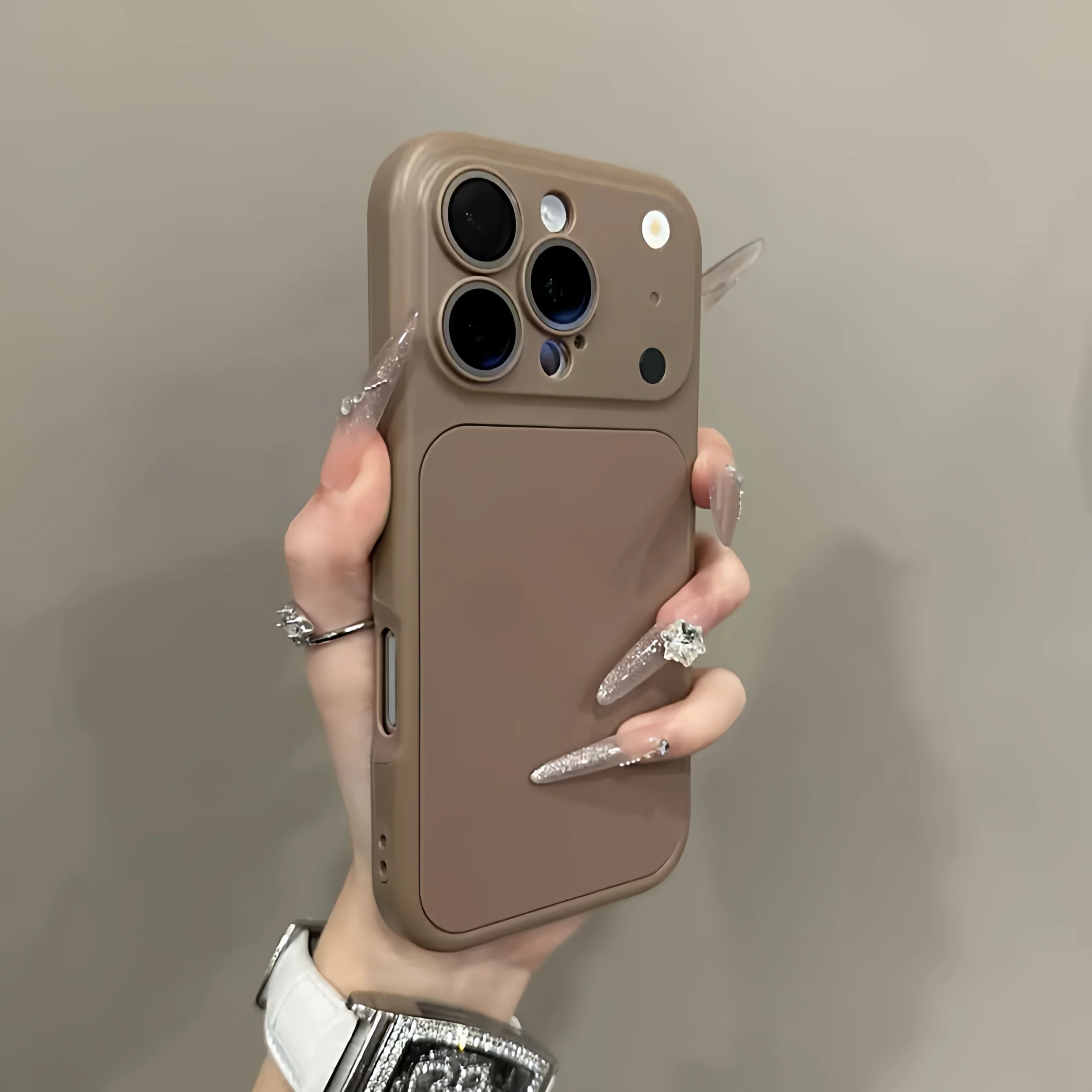 Capa 2 Em 1 Para Iphone 15 Pro Max (marrom), Proteção Fosca Contra Impactos Para A Lente.