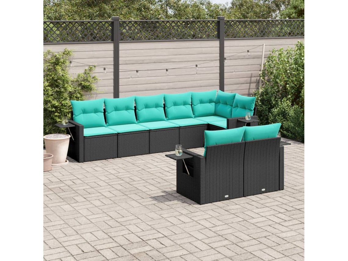 Vidaxl Conjunto De Sofá De Jardim Com 8 Peças E Almofadas Em Rattan Sintético Preto