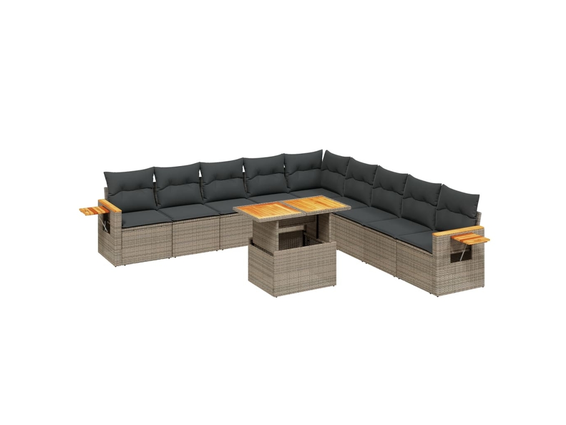 Conjunto de 11 Sofás de Jardim com Almofadões Vime Pe Cinzento MAISON EXCLUSIVE