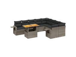 Conjunto de 10 Sofás de Jardim com Almofadões Vime Pe Cinzento MAISON EXCLUSIVE