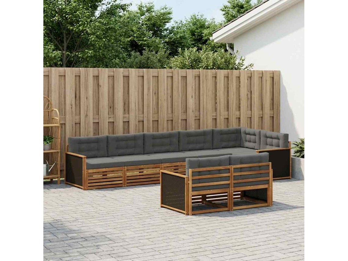 Vidaxl Conjunto De Sofás Para Exterior 8 Unid. Natural E Antracite