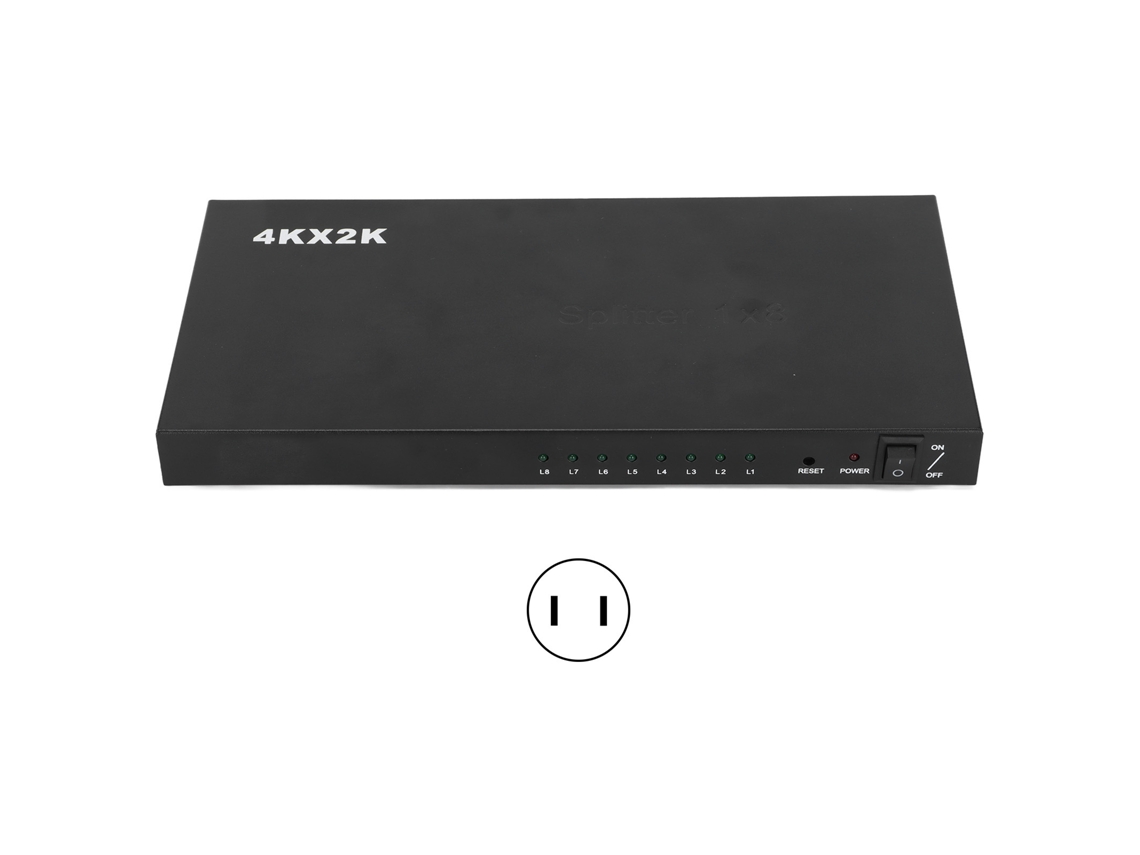 Divisor Hdmi 4k 1x8 Ativo, Distribui Áudio e Vídeo, 1 Entrada 8 Saídas. EOOCOO