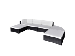 Vidaxl 6 Pcs Conjunto Lounge De Jardim C/ Almofadões Vime Pe Preto