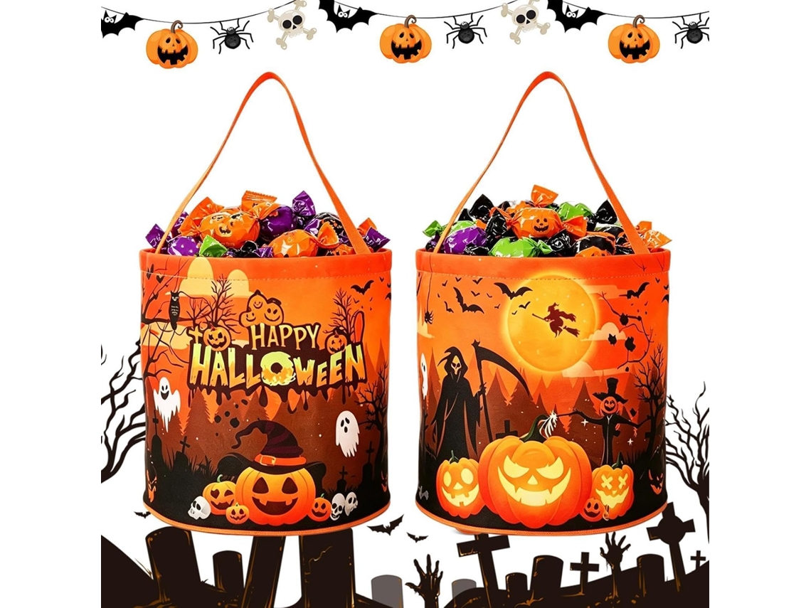 Balde Iluminado De Halloween Com 2 Sacolas De Presente Festivas