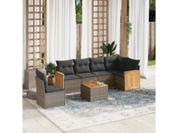 Vidaxl 7 Pcs Conjunto Sofás P/ Jardim C/ Almofadões Vime Pe Cinzento
