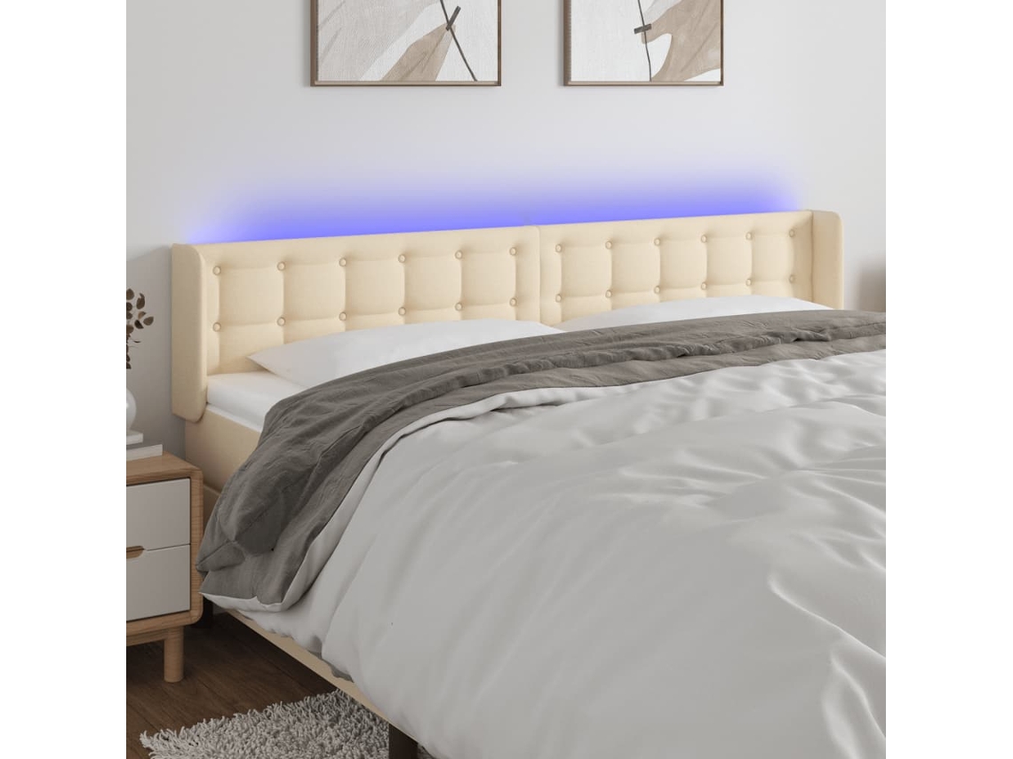 Vidaxl Cabeceira De Cama C/ Luzes Led Tecido 203x16x78/88 Cm Cor Creme