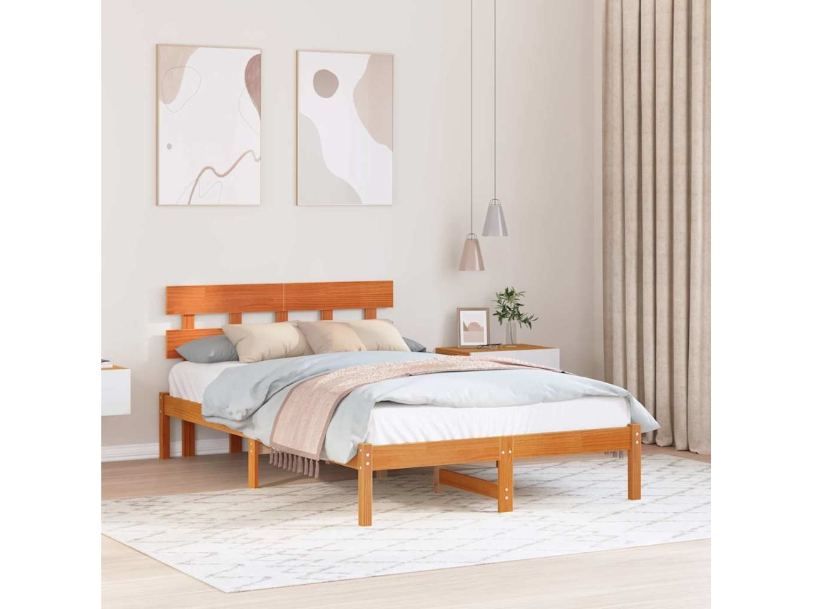 Vidaxl Estrutura Da Cama Castanho 120 X 190 Cm Madeira De Pinho Maciça
