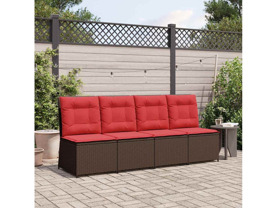 Vidaxl Sofá De Jardim Com Almofada Marrom E Vermelho Vime Pe