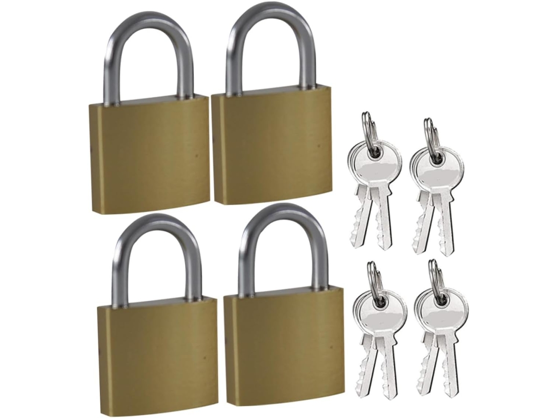 Conjunto De 4 Cadeados Pequenos Latão Maciço Com Chaves, Ideais Para