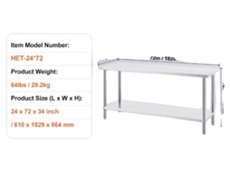Mesa De Trabalho, Aço Inoxidável, Prateleiras Ajustáveis, 24x72polegadas Oem