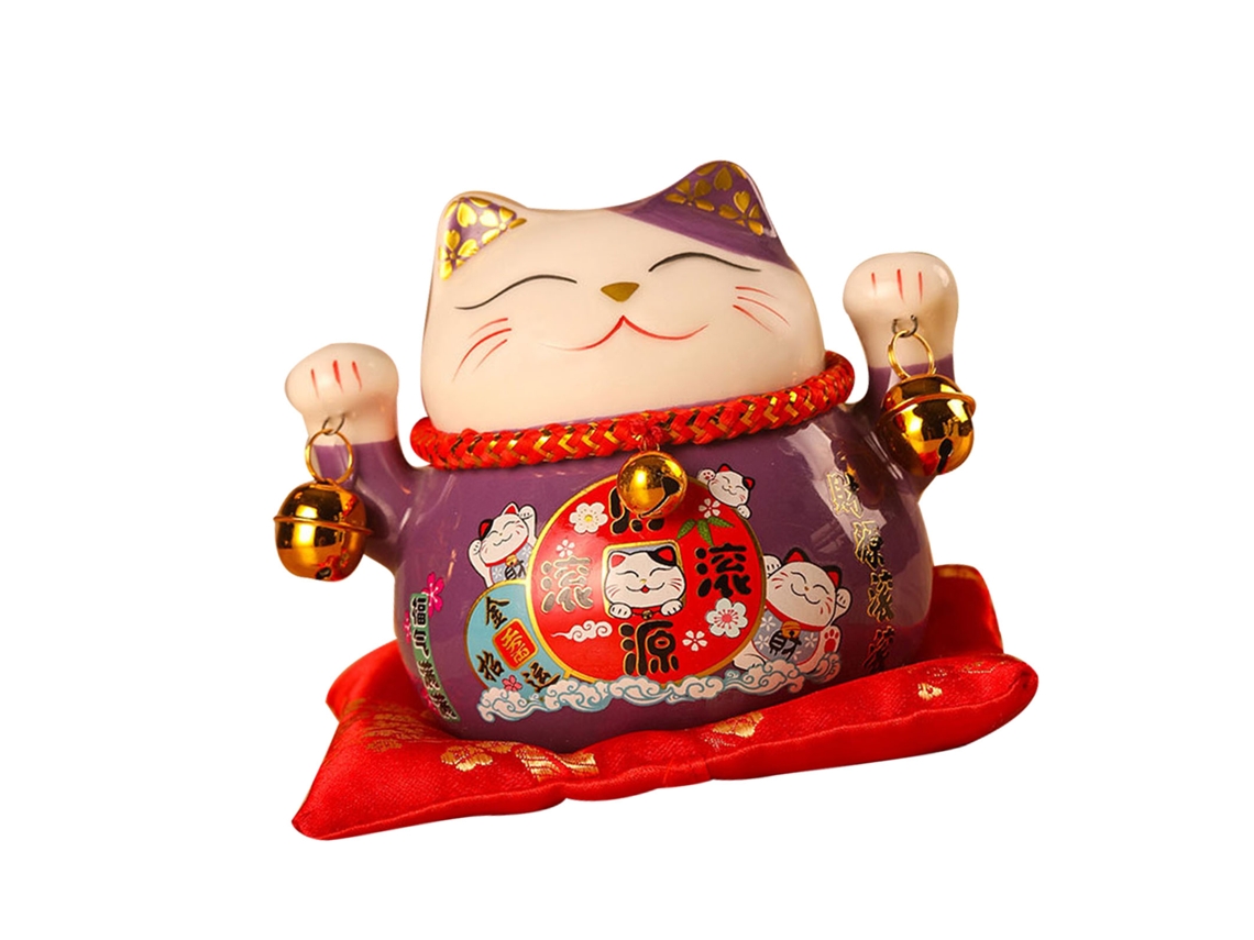 Figurina Maneki-neko Roxa De 4,5 Polegadas (cofrinho E "que A Riqueza Flua") Exclusivo Eoocoo Sudeste Asiático