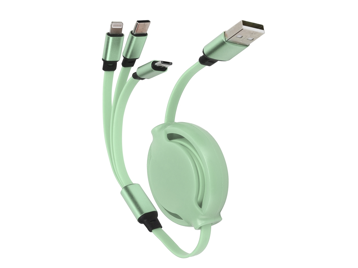 Mali cabo de Carregamento Retrátil 3 em 1 3a com Conector Typec/ios/android (verde Matcha)