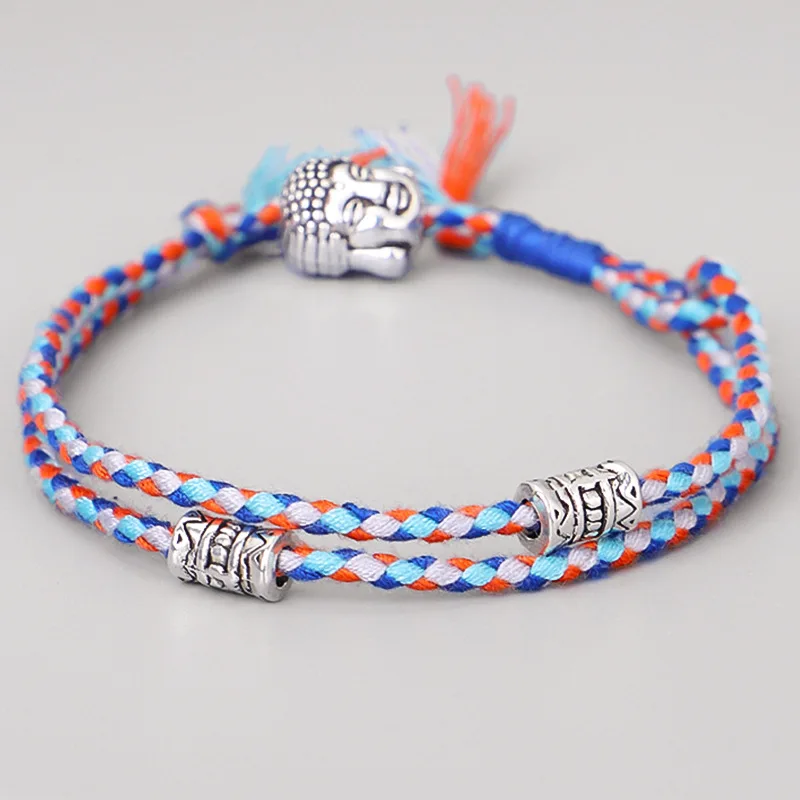 Pulseira Trançada com Cordão e Amuleto em Formato de Cabeça de Buda, Estilo Tibetano, Pulseira com Pingente de Amizade para Casais. MDUG