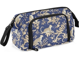 Nécessaire Grande com Zíper para Maquiagem, Estampa de Leopardo, Azul/dourada, Adultos. 24 X 9,5 15 Cm