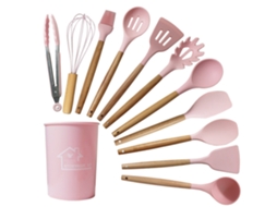 Conjunto De Utensílios De Cozinha De Silicone Antiaderente Com 12 Peças Rosa Yunzii