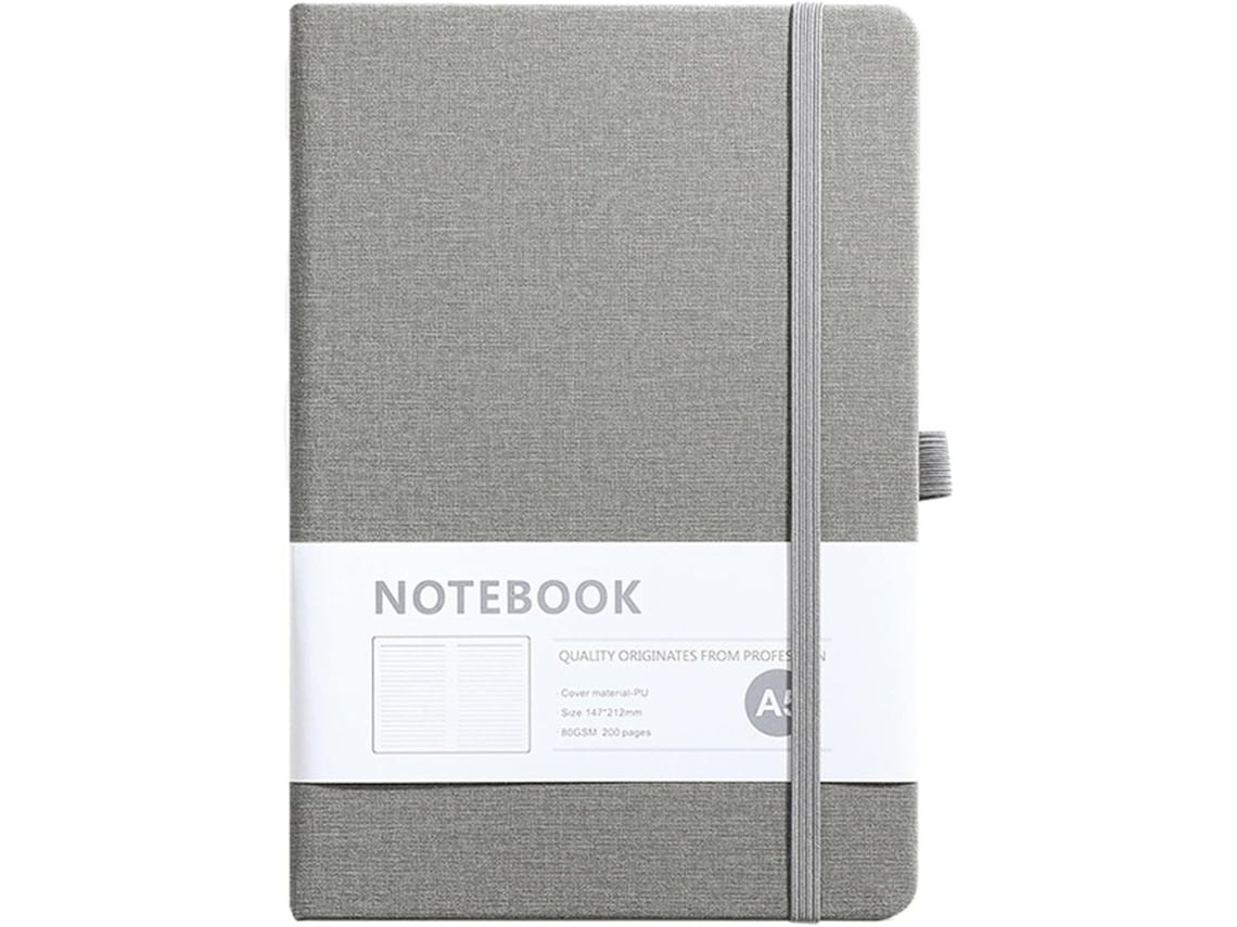 Cuaderno rayado A5, tapa dura, 100 hojas, gris, ideal para estudiantes y oficina. - aquaforge